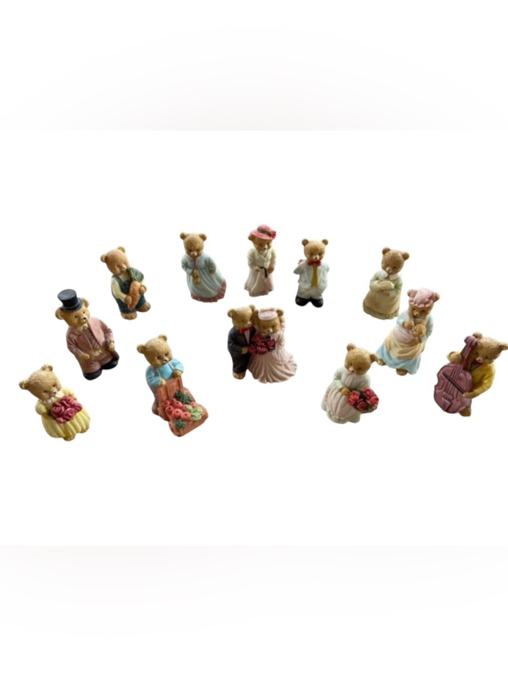 Teddy Bear Family Wedding -Set of 12 -NEW Porcelain Minis- Collectibles Bears